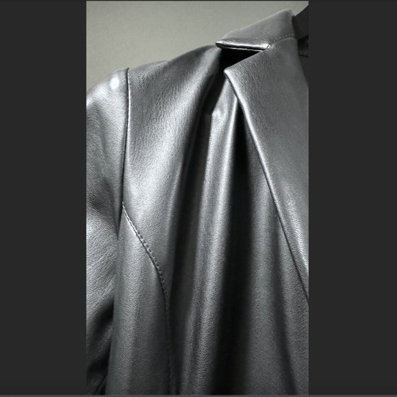 Julia Allert Long button-up Trench/ Raincoat Eco-Leather Black - Picture 6 of 9